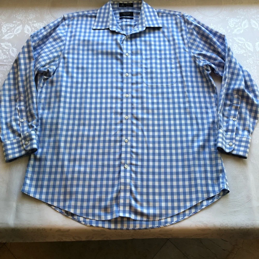 Nordstrom Wrinkle-Free Blue/White Checkered Button-Up Shirt Men’s Size 16.5 34